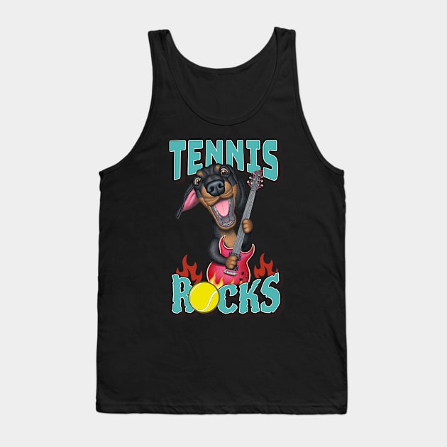 Funny and cute doxie Tennis Rocks dachshund rock and roll guitar Tank Top by Danny Gordon Art